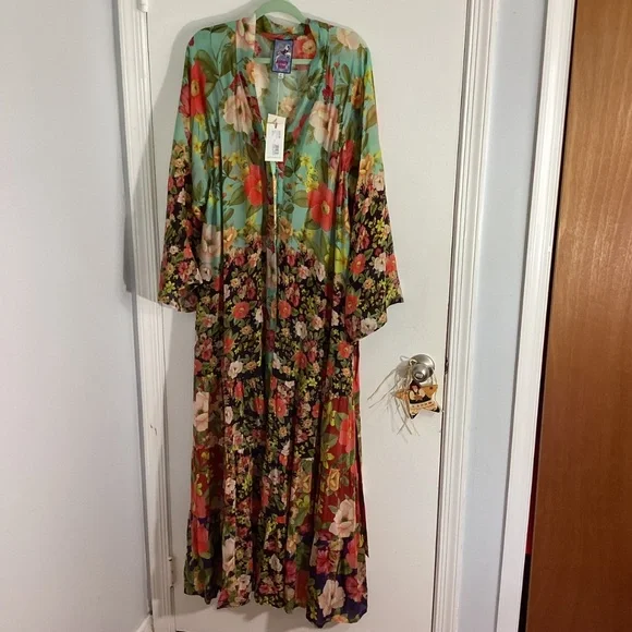 NWT JOHNNY WAS PLUS 3X  BURKE KIMONO  MAXI DRESS FLORAL TIRED MSRP 515.00 - Picture 12 of 14